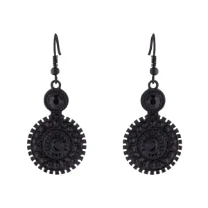 Black Coated Metal Double Circle Drop Earrings