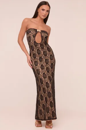 Black Lace Bandeau Metal Trim Maxi Dress - Lucy