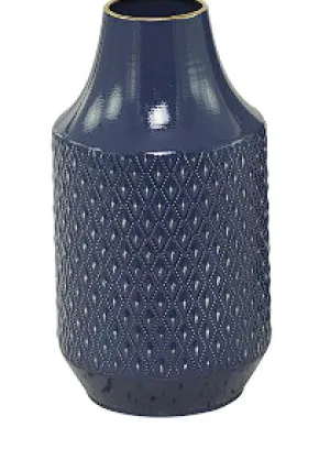 BLUE METAL DIAMOND EMBOSSED EXTERIOR VASE