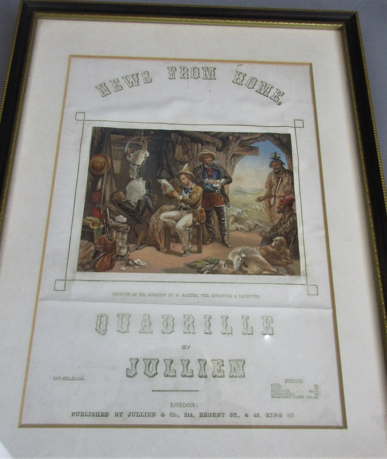 Framed Mid Victorian Oil Print Sheet Music Antique c1851