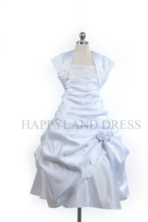 GCM4028 White Satin Flower Dress (White Only)