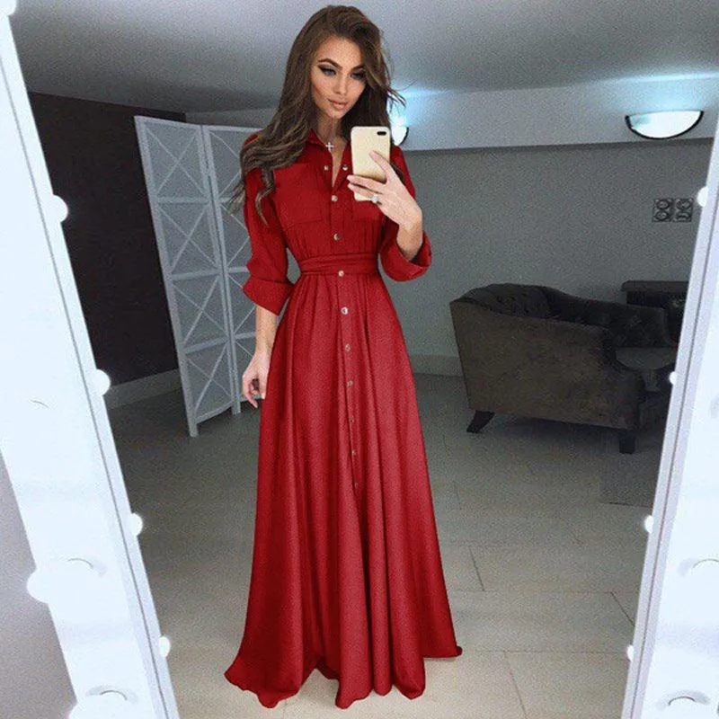 Long sleeve buttoned waist lace-up dress