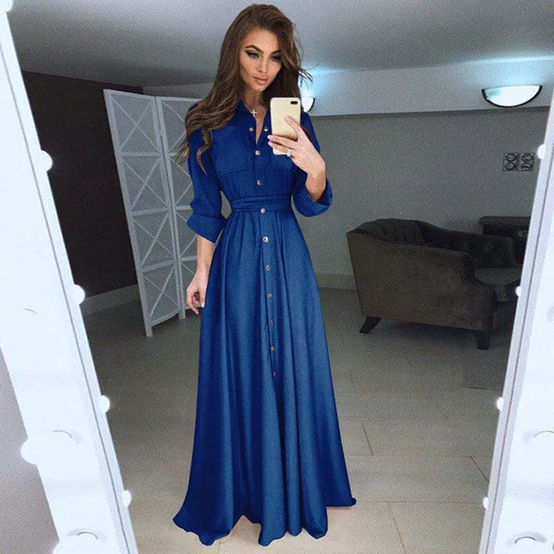 Long sleeve buttoned waist lace-up dress