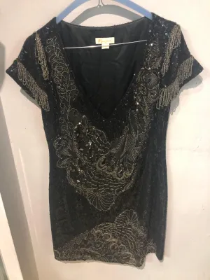 Monsoon black flapper 1920's Gatsby beaded/sequin cocktail dress UK size 8