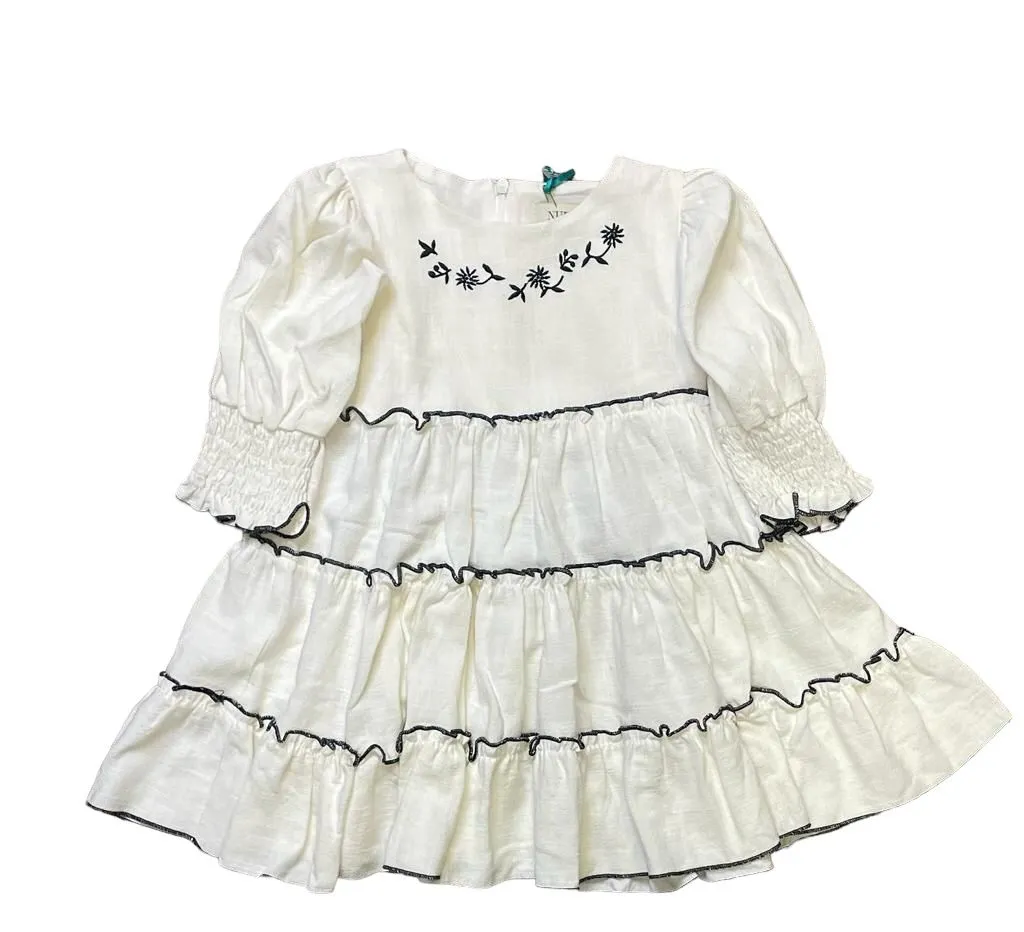 NC Tabarca Ivory Embroidered Tiered Dress