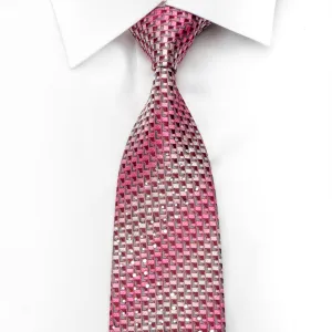 Raffaello Sanzio Mens Rhinestone Tie Pink Silver Geometric On Burgundy With Silver Sparkles