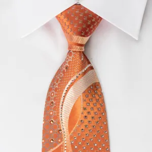 Remizio Silk Rhinestone Necktie Scotty Dogs On Orange With Silver Sparkles