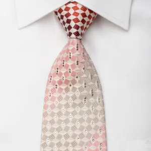 Renoma Mens Rhinestone Silk Necktie Checkered On White With Gold Sparkles