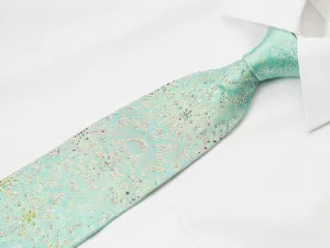 Renoma Rhinestone Necktie Silver Damask On Turquoise With Silver Sparkles