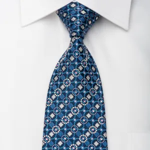 Renoma Rhinestone Silk Necktie Geometric On Blue With Sparkles