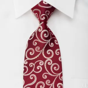 Renoma Rhinestone Tie Silver Scrolls On Burgundy With Silver Sparkles