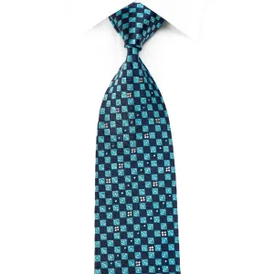 Rogers Dail Men's Crystal Silk Necktie Turquoise Teal Checkered With Sparkles