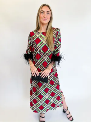 Sequin Tartan Midi Dress