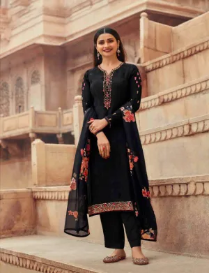 Unstitched Black Crepe Suits Set With Georgette Dupatta Dress material